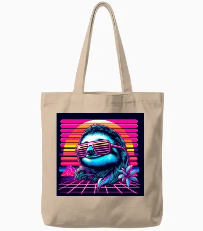 Synthwave Retro 80's Sloth Tote Bags - Natural
