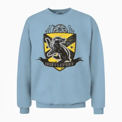 Harry Potter Hufflepuff Quidditch Shield Aged T-Shirt, Grey, S Unisex Sweatshirt - Light Blue