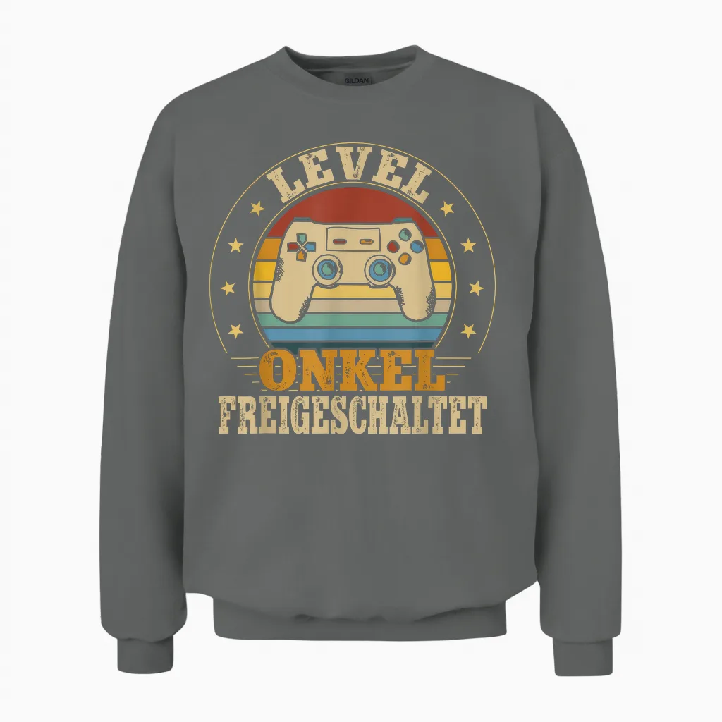 Onkel Level Loading Schwangerschaft Verkünden Baby Party Unisex Sweatshirt in Graphite Heather