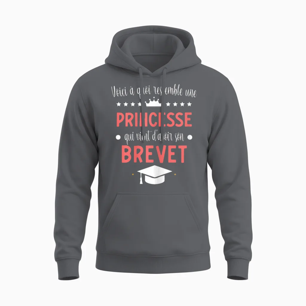 Brevet Collège Princesse Réussite Diplôme Fille Unisex Hoodie in Charcoal