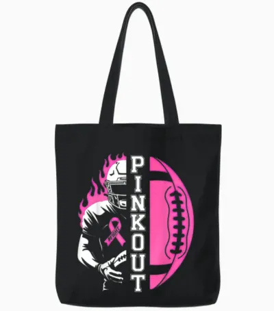Football Pink Out Team Breast Cancer Tote Bags - Black
