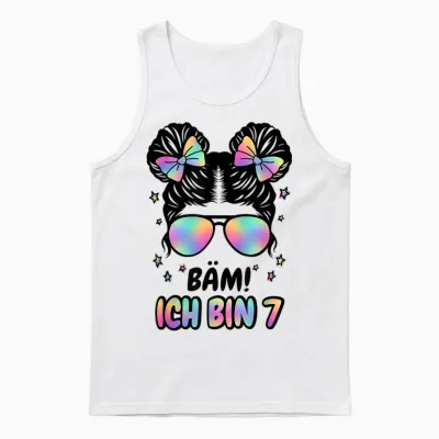 7. Geburtstag Mädchen Messy Bun Bäm! Ich Bin Sieben Unisex Tank Top - White