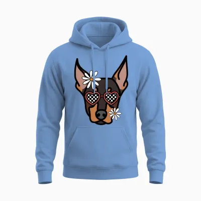 Doberman Retro Dog Unisex Hoodie - Carolina Blue