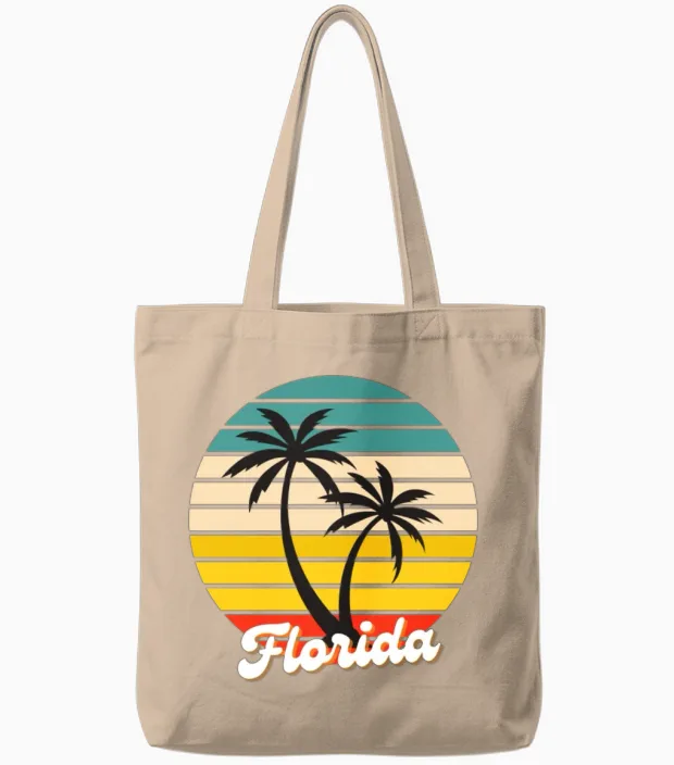 Florida Palm Tree Retro Tote Bags - Natural