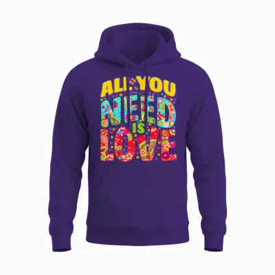 Hippie Flower Power Bohemian Peace Love Retro 60s 70s Groovy T-Shirt, Black, S Unisex Hoodie - Purple