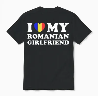 I Love My Romanian Girlfriend Heart Matching Couples Unisex T-Shirt - Black