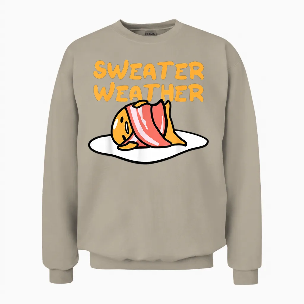 Gudetama Sweater Weather Bacon Unisex Sweatshirt in Sand