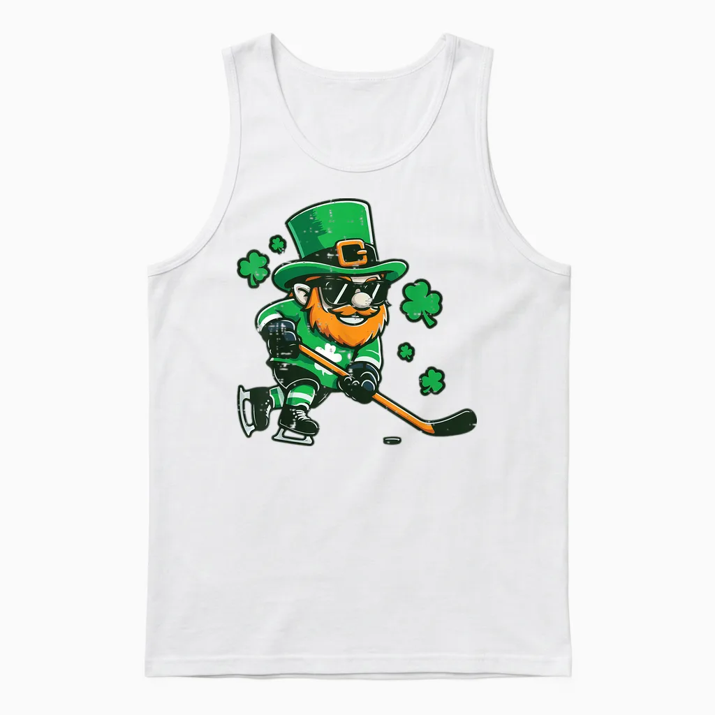 St Patricks Leprechaun Ice Hockey Saint Pattys Boys Kids Men Unisex Tank Top in White