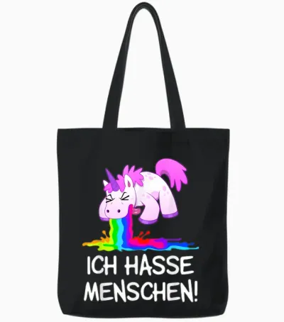 Ich Hasse Menschen Kotzendes Einhorn Unicorn Spaß Kostüm Tote Bags - Black