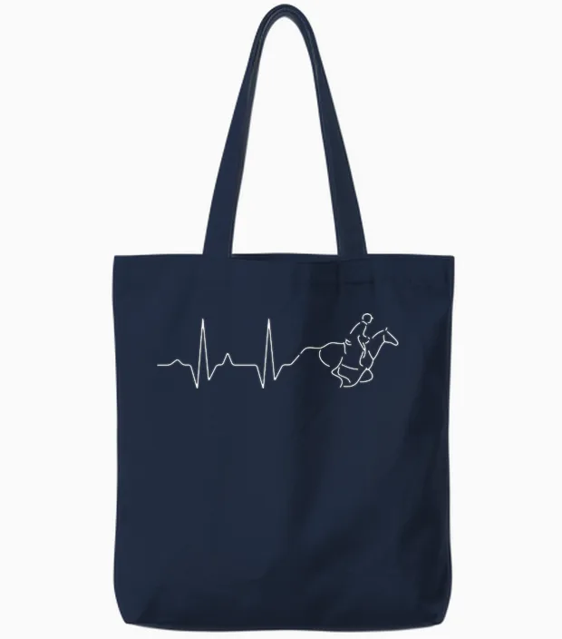 Herzschlag Reiten Puls Pferde Geschenk Frequenz Tote Bags in Navy