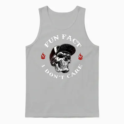 (on the Back) Fun Fact I Don't Care Funny Skeleton Saying Quote Unisex Tank Top - Ash