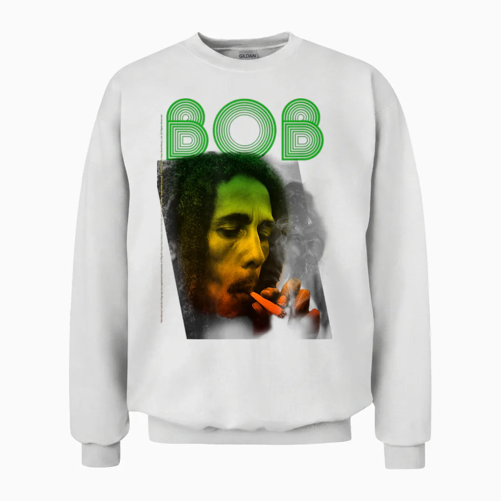 Offizielles Bob Marley Bob Smoke Reggae Vintage Retro Unisex Sweatshirt in White