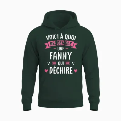 Woman Humour Personalized Gift Name Fanny Who Deschire T-Shirt, Black, Female X-Small Unisex Hoodie - Forest