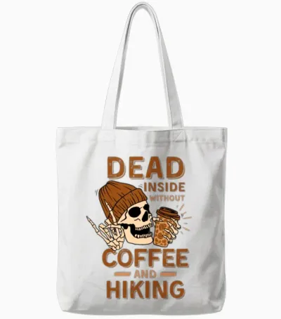Coffee Hiking Skeleton Tote Bags - White