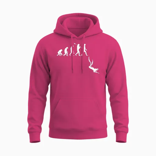 Spearfishing Evolution, Spear Fishing Unisex Hoodie in Heliconia