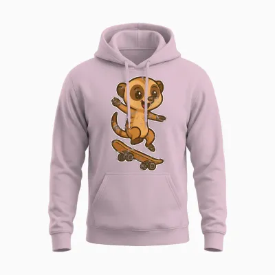 Suricate Skateboard Retro Cartoon Unisex Hoodie - Light Pink