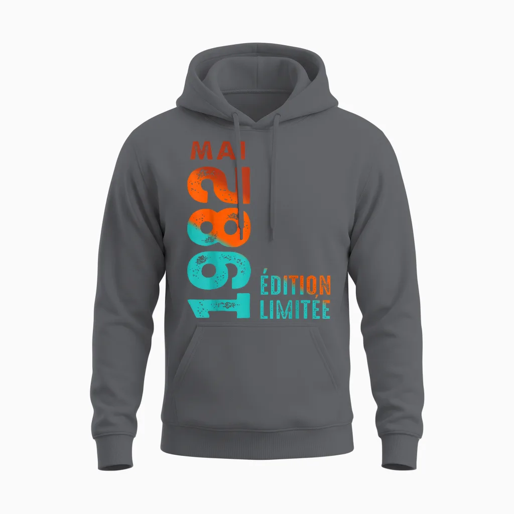 édition Limitée Mai 1982 Birthday 1982 Unisex Hoodie in Charcoal