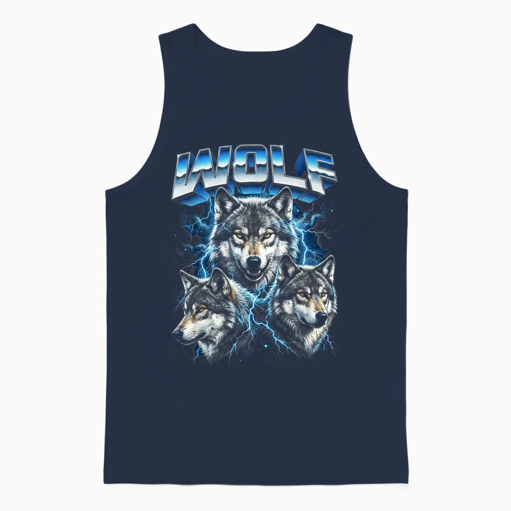 Loup Vintage Années 80 Rétro Drôle Loup Faune Sauvage Années 90 Hommes Femmes Unisex Tank Top in Navy