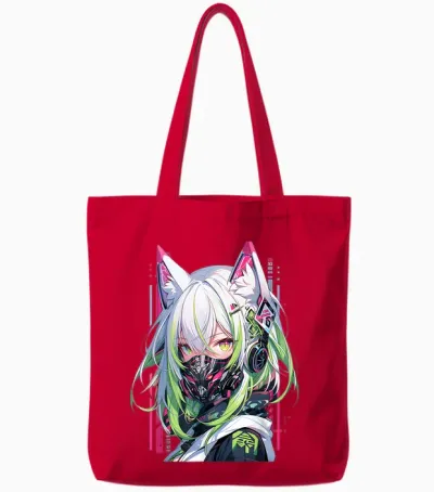 Manga Anime Aesthetic Cyberpunk Techwear Harajuku T-Shirt, Black Tote Bags - Red