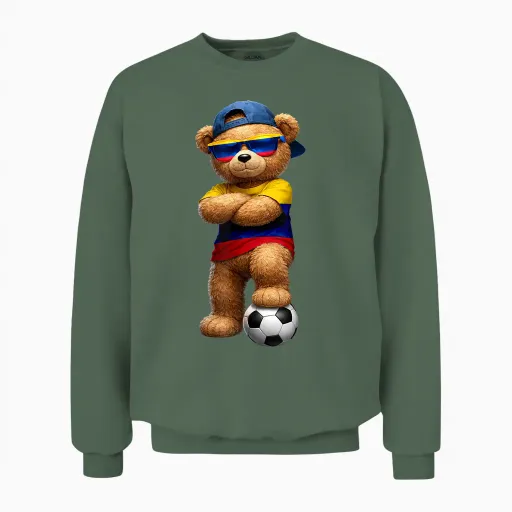 Colombian Flag Teddy Player Sports Outfit for Colombia Unisex Sweatshirt in Military Green