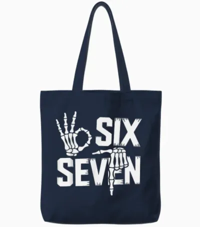67 Skull 6 7 Garçons Filles Six Seven Skull Enfants Hommes Femmes Tote Bags - Navy