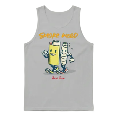 Cartoon Art Smoke Weed Unisex Tank Top - Ash