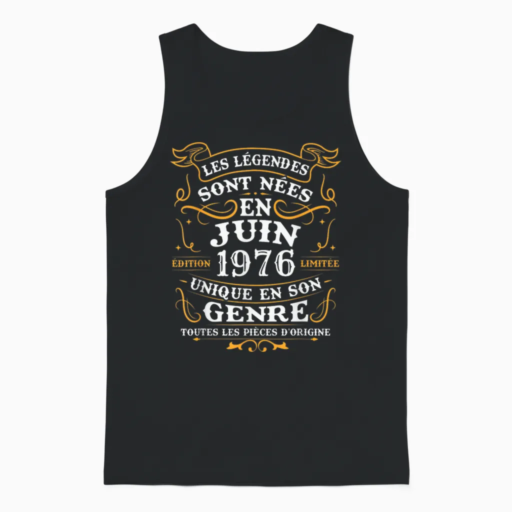Vintage Cadeau D'anniversaire 50 Ans Nés En Juin 1976 Unisex Tank Top in Black