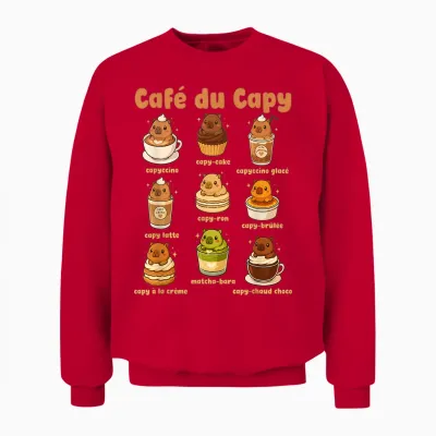 Capybara Coffee Cute Capybara Coffee Pun Kawaii Drink Art Unisex Sweatshirt - Red