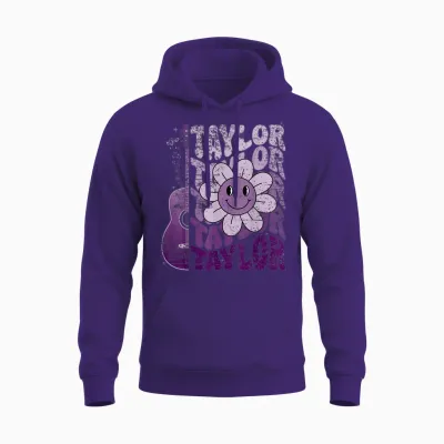 Taylor First Name I Love Taylor Girl Groovy 80's Vintage Unisex Hoodie - Purple