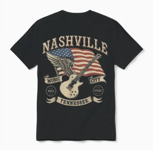 Nashville Music City T-Shirt Women Men Tennessee Rock Country Unisex T-Shirt in Black