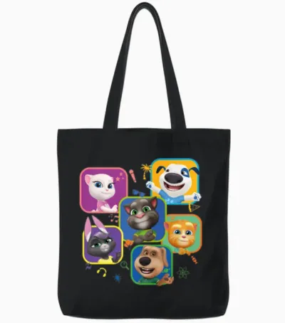 Talking Tom & Friends Characters Tote Bags - Black