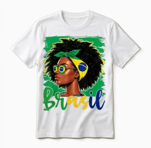 Brasileira Girl Brazil Flag Proud of Brazil Unisex T-Shirt in White