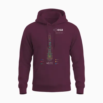 Esa European Space Agency 45 Years Ariane 1-6 Rocket 1979-2024 Unisex Hoodie - Maroon