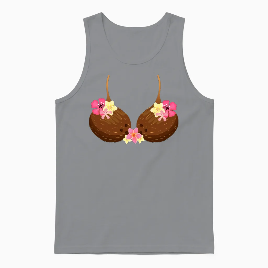 Funny Coconut Bra with Hawaiian Tropical Flowers Unisex Tank Top in Sport Grey