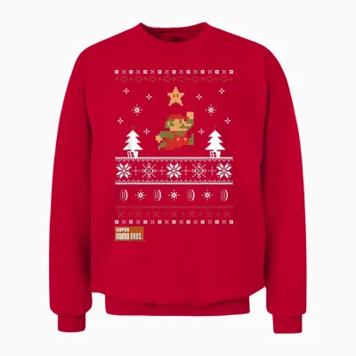 Nintendo Super Mario Christmas Star Pixels Graphic Unisex Sweatshirt - Red