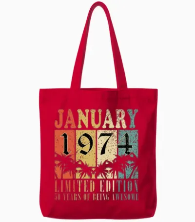 January 1974 Vintage Birthday Present Tote Bags - Red