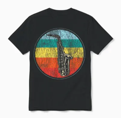 Saxophone Retro Vintage Unisex T-Shirt - Black