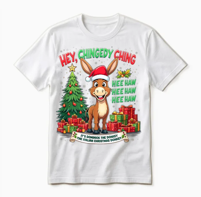Christmas Cheer Mi Burrito Sabanero Mexican Dominick Donkey Unisex T-Shirt in White