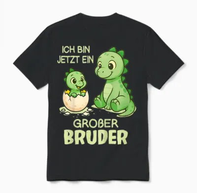 Children's Dino Siblings Baby T-Shirt with German Text "ich Bin Jetzt Ein Großer Bruder" [, Black, S Unisex T-Shirt - Black
