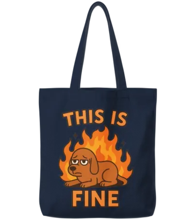 Calm Chaos Dog – Viral Retro Funny Design Tote Bags - Navy