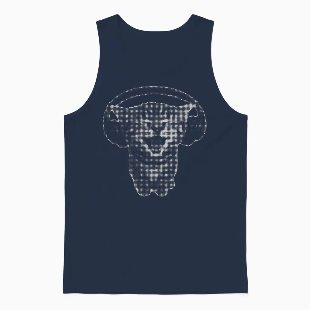 Cute Headphones Cat Funny Y2k Grunge Silly Graphic Unisex Tank Top in Navy