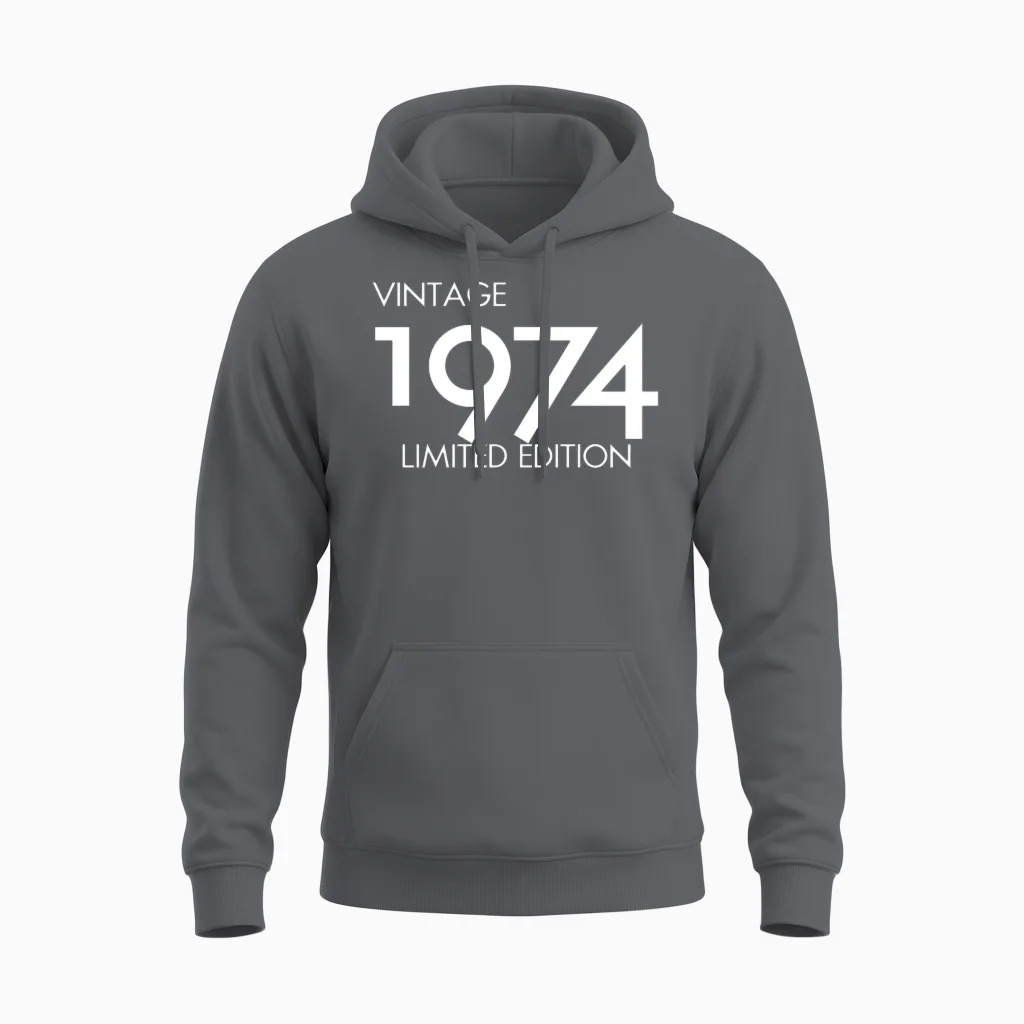 Vintage 1974 Limited Edition 51st Birthday Gift Unisex Hoodie in Charcoal