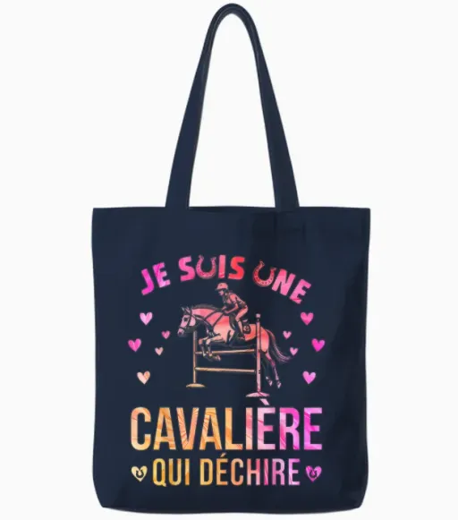 Girl Riding Horse Je Suis Une Rider Qui Déchire T-Shirt, Black, S Tote Bags - Navy