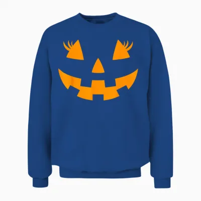 Jack O Lantern Face Pumpkin Eyelashes Hallowen Costume Funny Unisex Sweatshirt - Royal