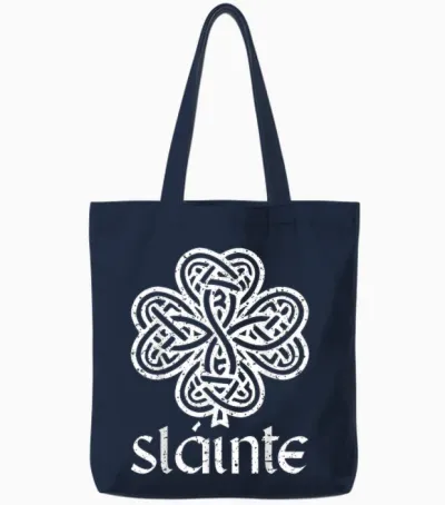 Slainte Clover St Patrick's Day T Celtic Knot Clover Green T-Shirt, Green Tote Bags - Navy