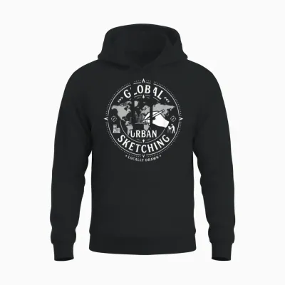 Urban Sketching Artiste Global Ville Drawing Unisex Hoodie - Black