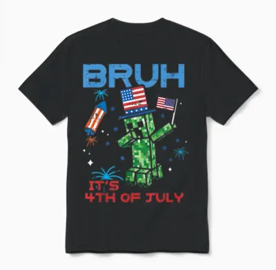 Bruh Its 4th of July Pixel Dab Gaming Gamer Boy Unisex T-Shirt - Black