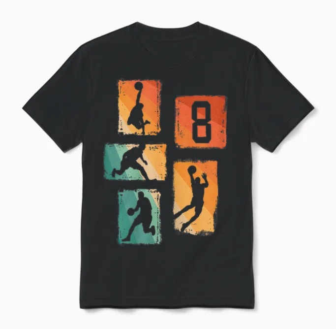 8. Geburtstag Basketball Spieler 8. Jahre Jungs Retro Unisex T-Shirt in Black