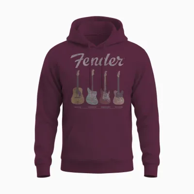 Fender Vintage Guitar Lineup T-Shirt Small Unisex Hoodie - Maroon