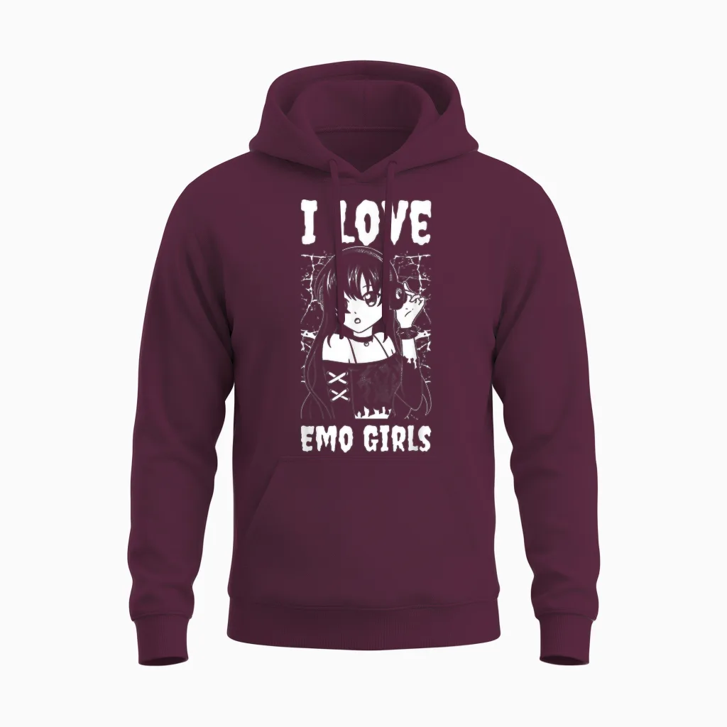 I Love Emo Girls Unisex Hoodie in Maroon